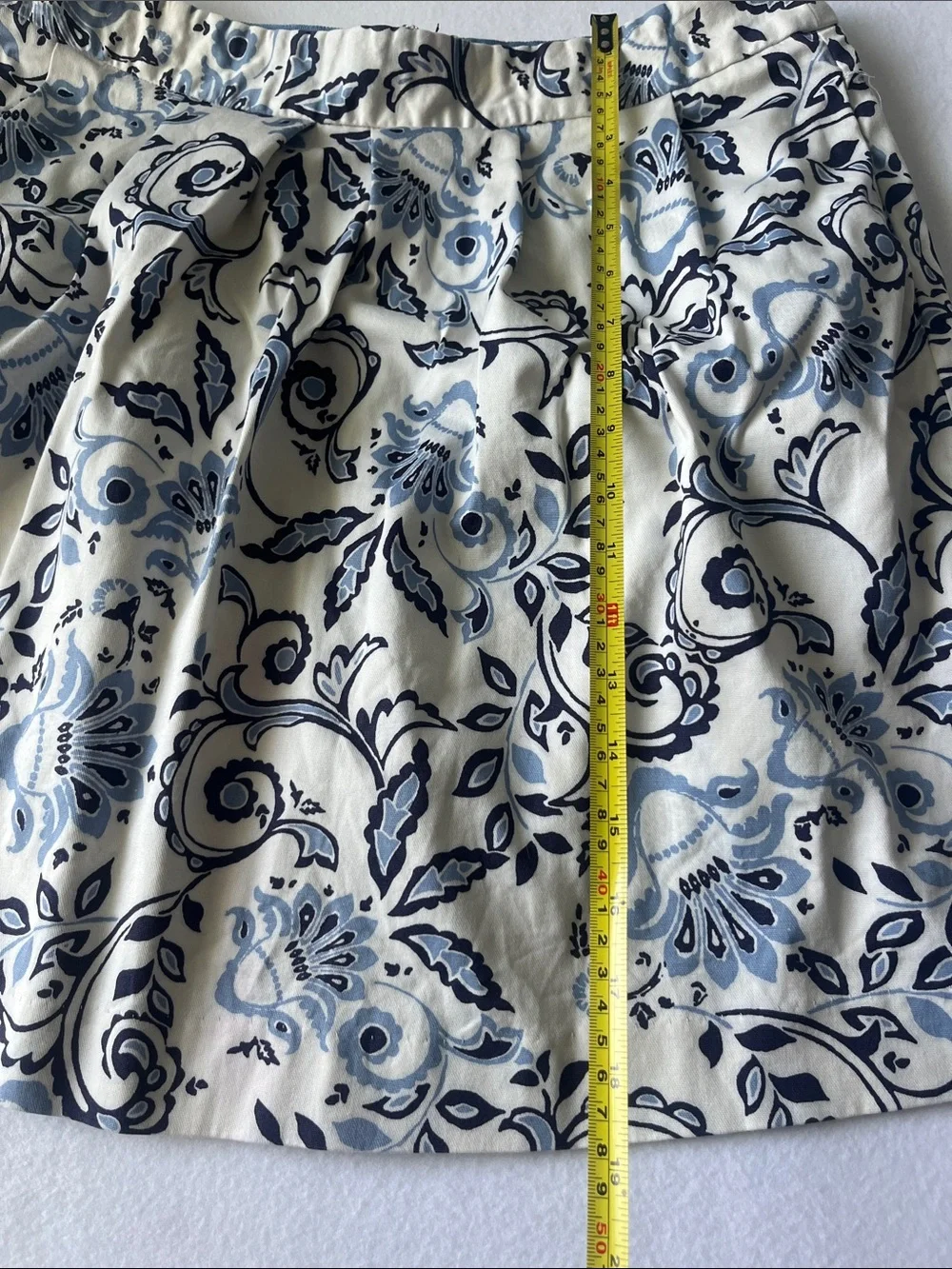 LOFT Ivory Skirt with Navy Floral Scroll Print